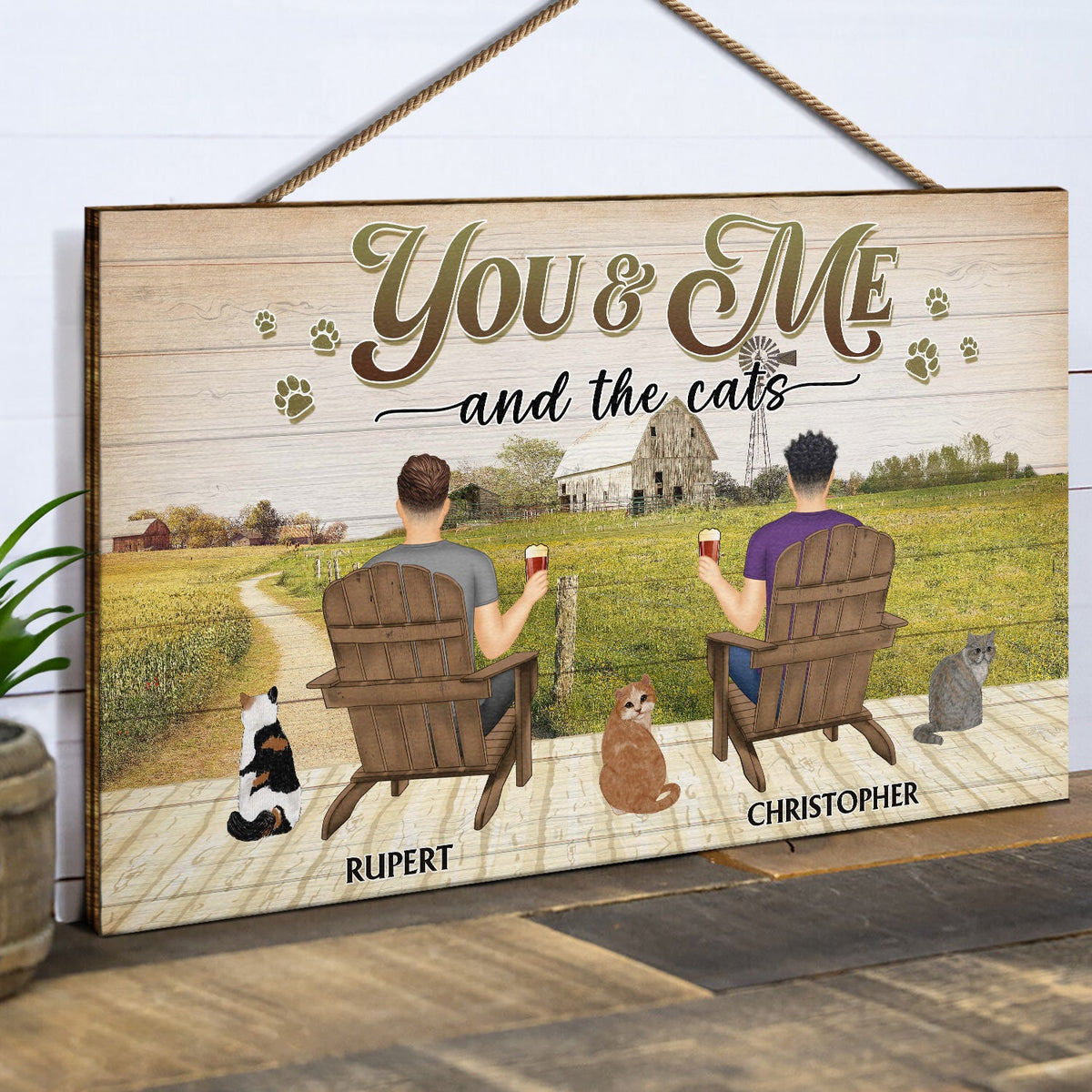 You And Me And The Dog Farm - Gift For Pet Couples - Personalized Wood Rectangle Sign