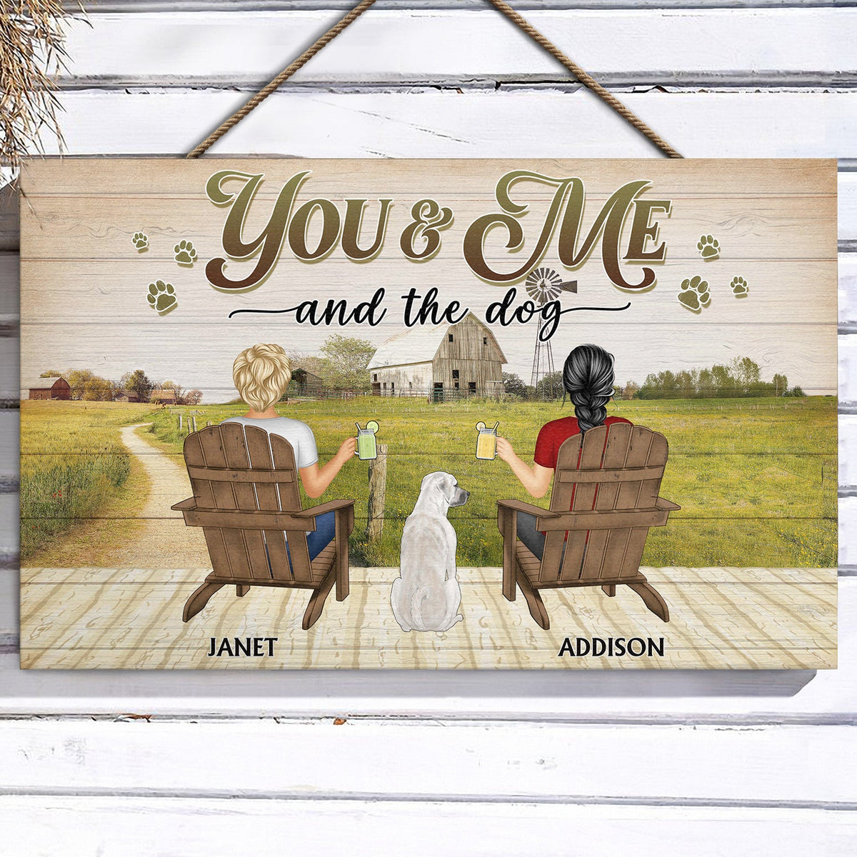 You And Me And The Dog Farm - Gift For Pet Couples - Personalized Wood Rectangle Sign