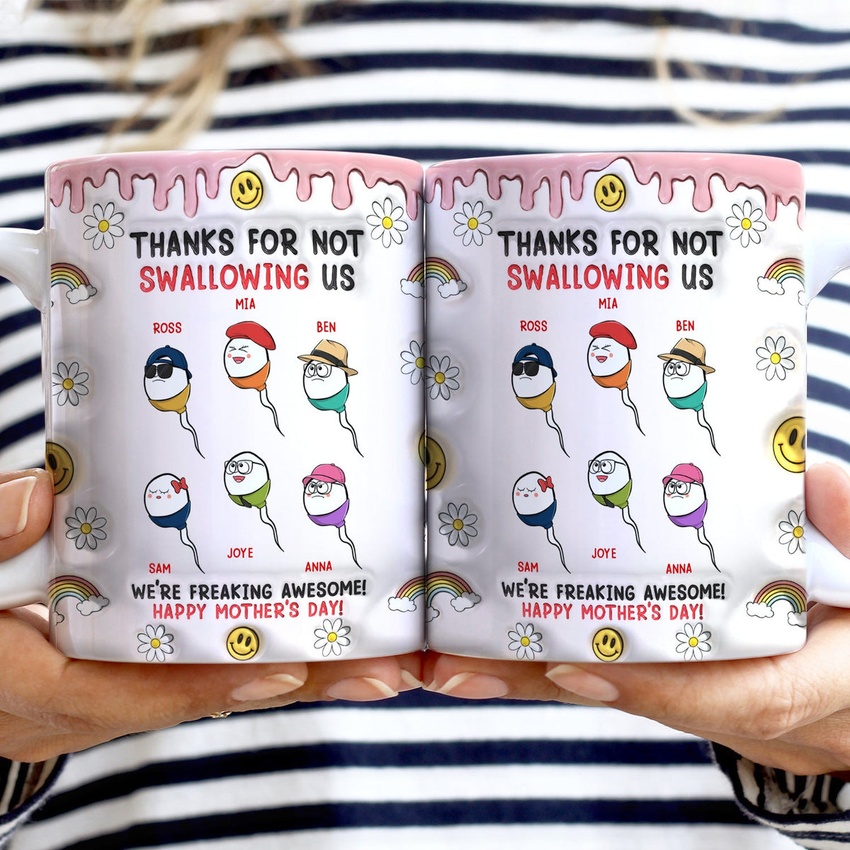 Thanks For Not Swallowing Us - Gift For Mother, Mom - 3D Inflated Effect Printed Mug, Personalized White Edge-to-Edge Mug