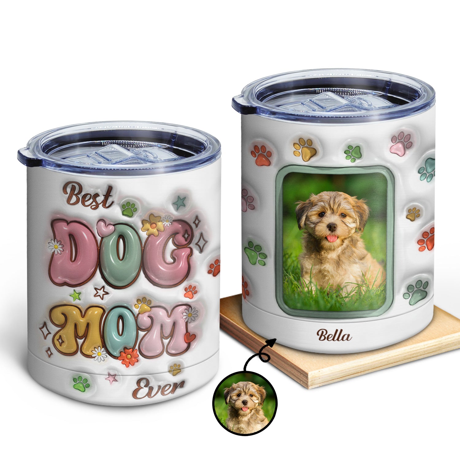 Custom Photo Best Dog Mom Ever - Gift For Dog Lovers - 3D Inflated Effect Printed Lowball Tumbler, Personalized Lowball Tumbler