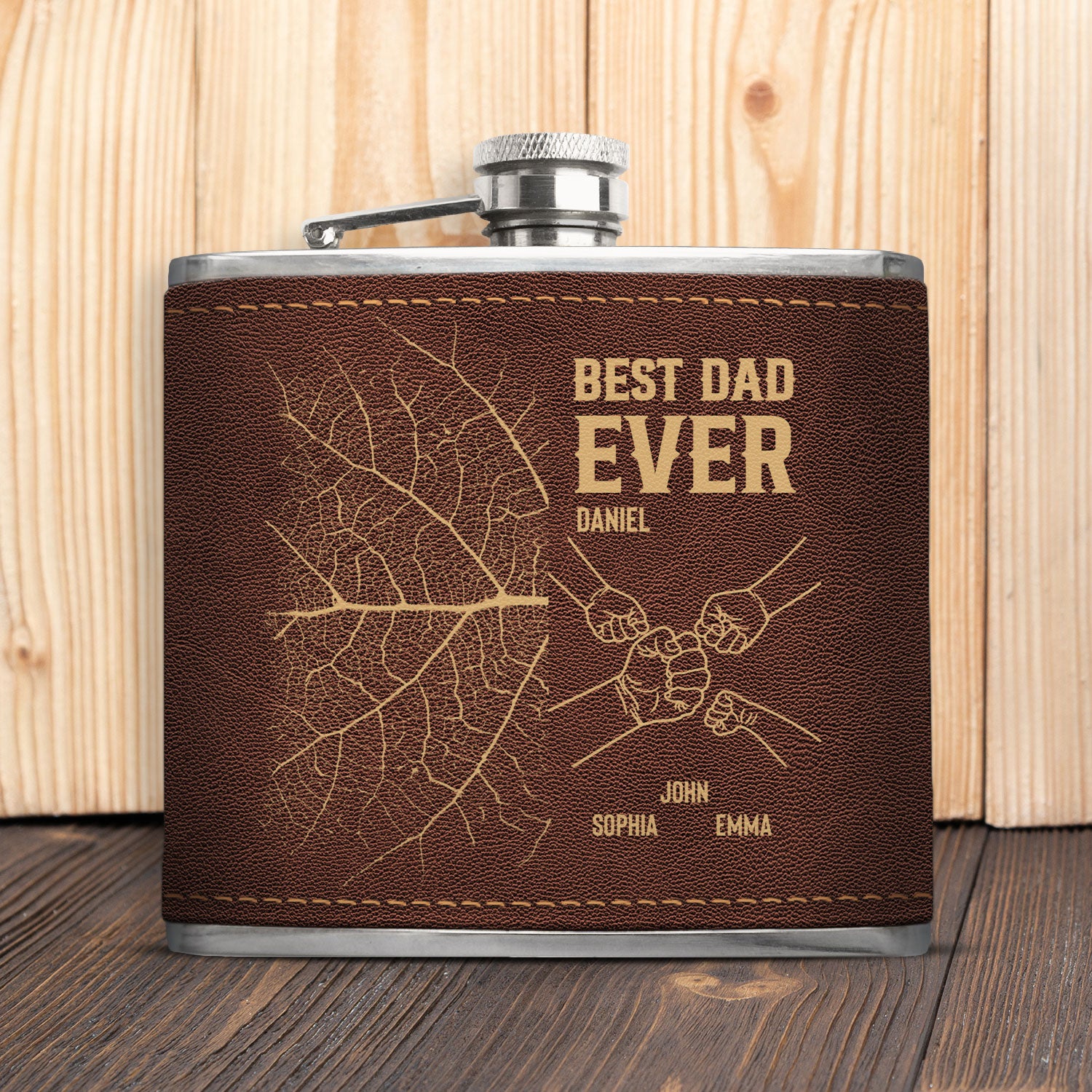 Best Dad Ever Fist Bump - Gift For Dad, Father, Grandpa - Personalized Hip Flask