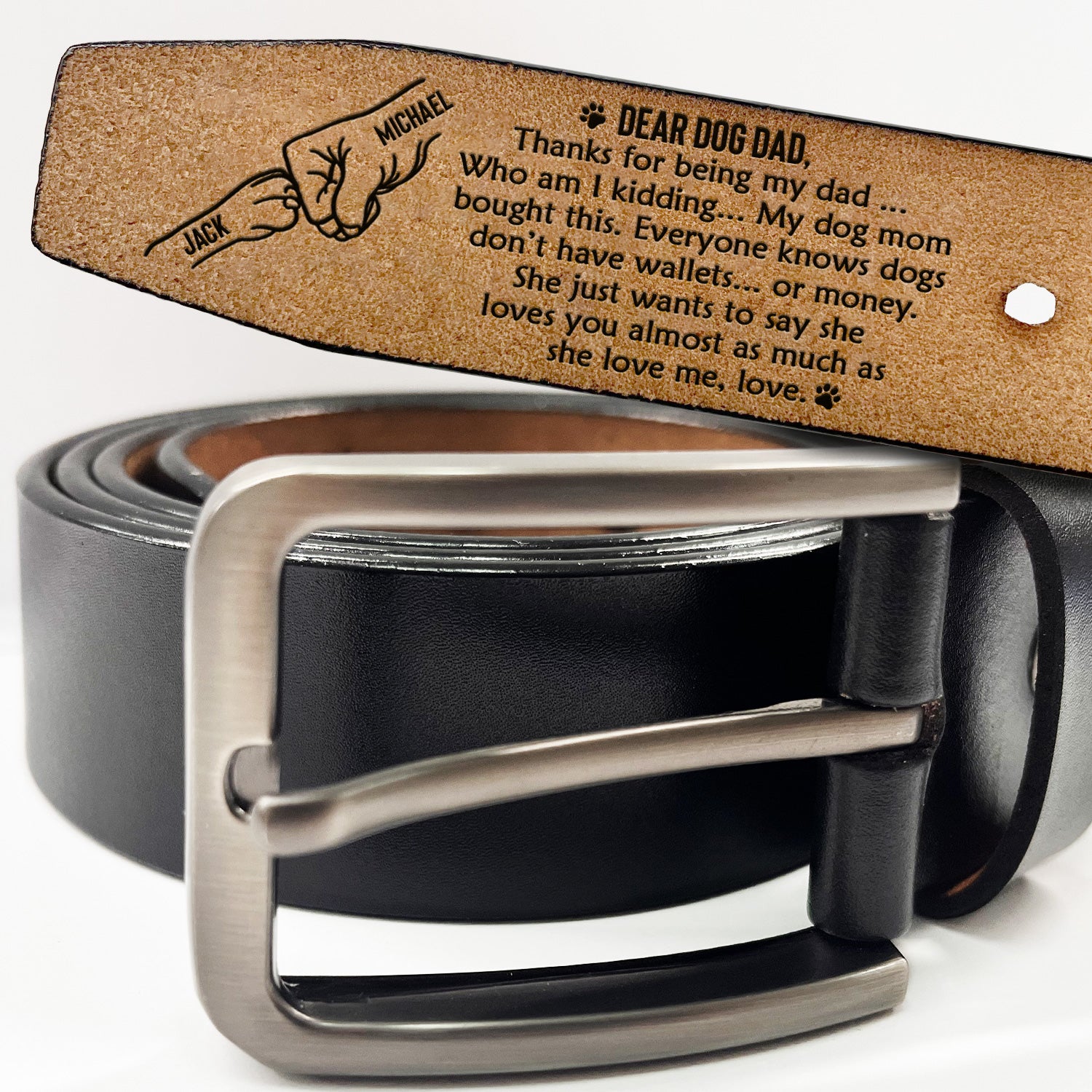 Thanks For Being My Dad - Gift For Dog Dad - Personalized Engraved Leather Belt