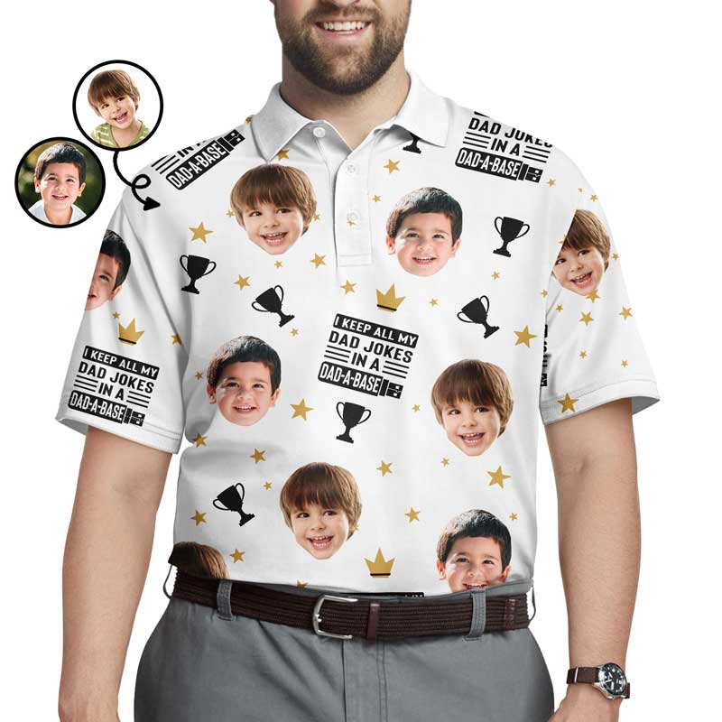 Custom Photo I Keep All My Dad Jokes In A Dad A Base - Personalized Polo Shirt