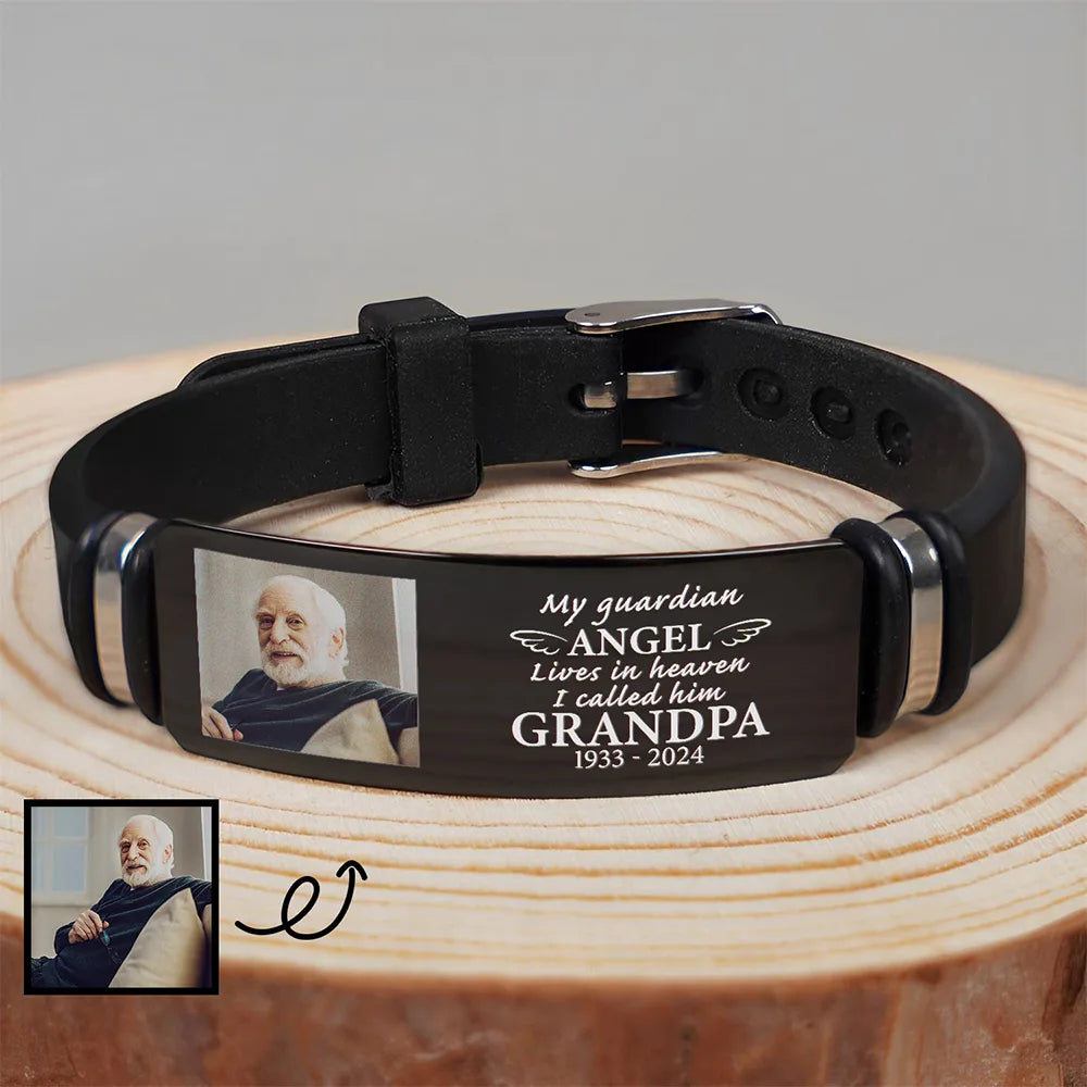 Custom Photo My Guardian Angel Lives In Heaven - Personalized Engraved Bracelet