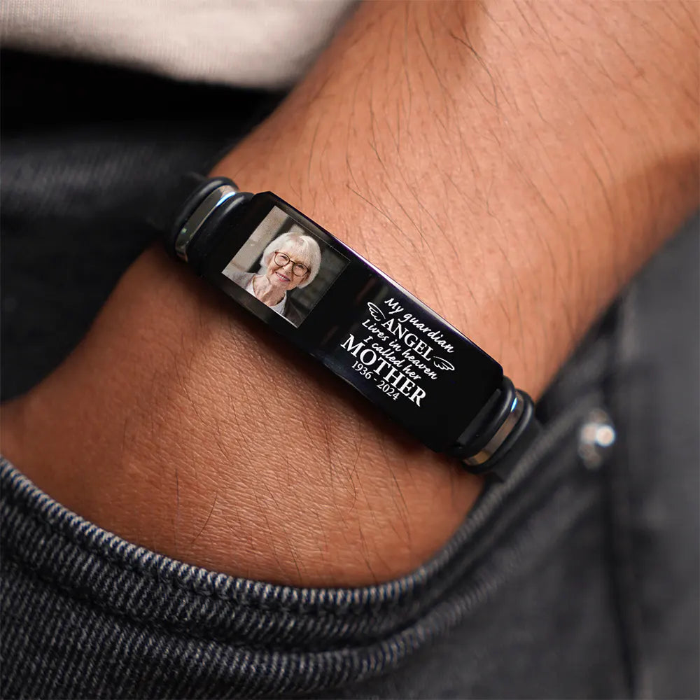 Photo personnalisée Mon ange gardien vit au paradis - Bracelet gravé personnalisé