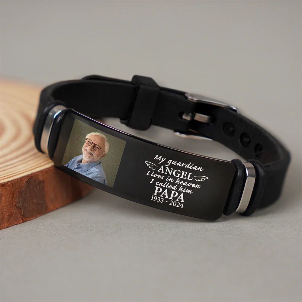 Photo personnalisée Mon ange gardien vit au paradis - Bracelet gravé personnalisé