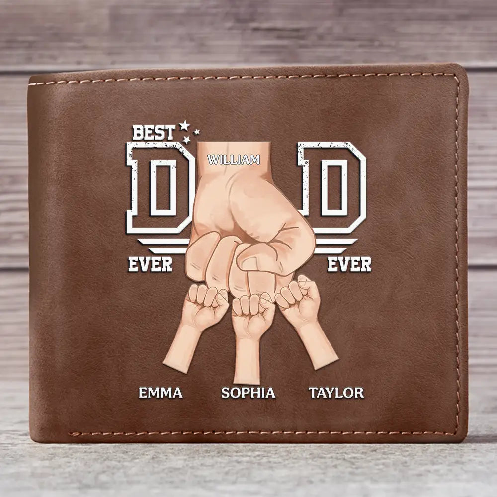 Best Dad Ever Fist Bump - Personalized Leather Wallet