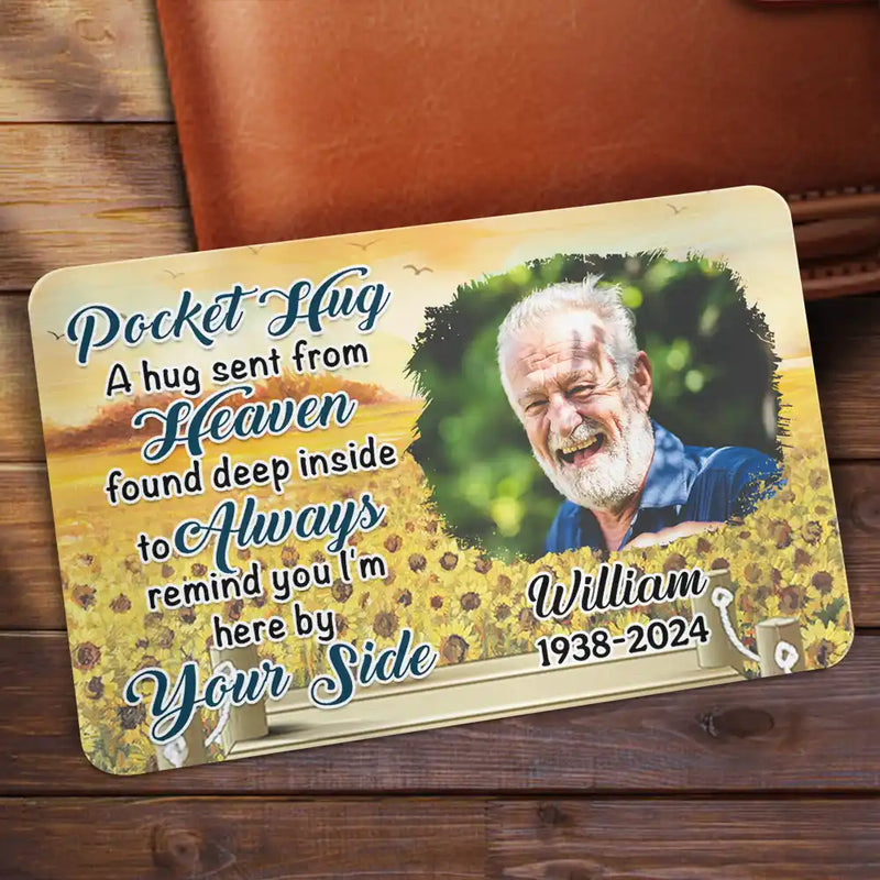 Custom Photo A Hug Send From Heaven - Personalized Aluminum Wallet Card