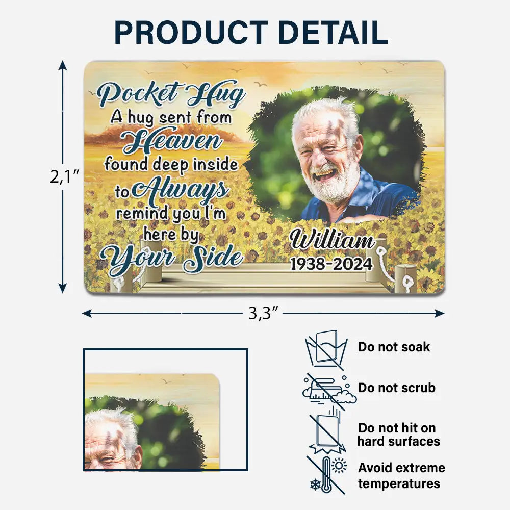 Custom Photo A Hug Send From Heaven - Personalized Aluminum Wallet Card