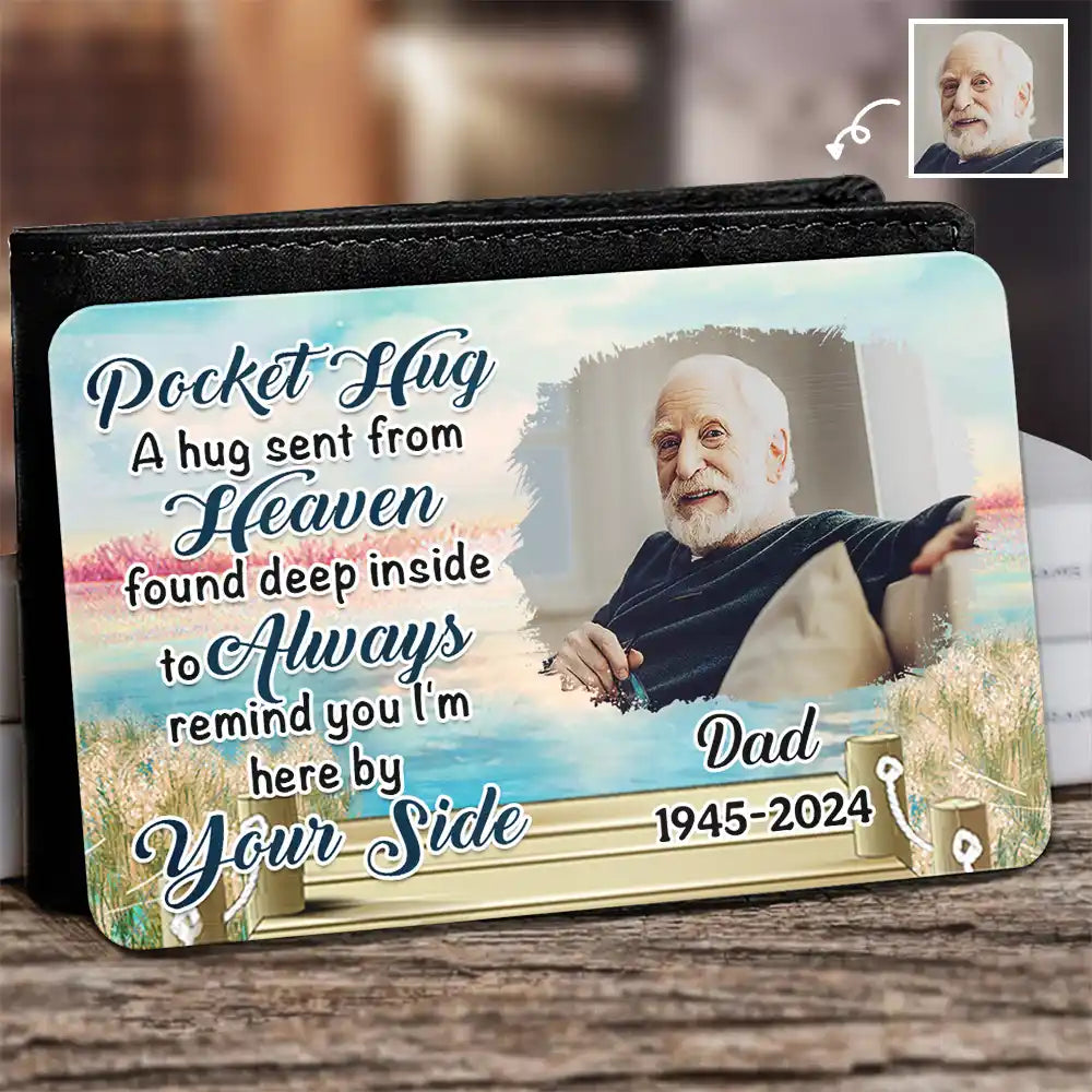 Custom Photo A Hug Send From Heaven - Personalized Aluminum Wallet Card