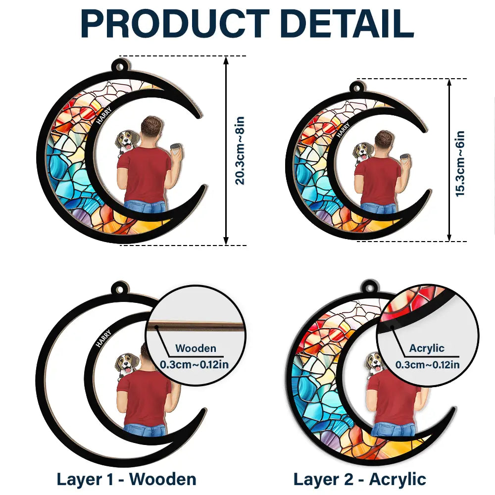 Dog Mom Dog Dad Moon - Personalized Window Hanging Suncatcher Ornament