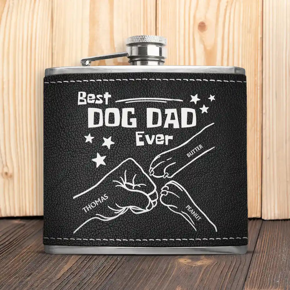 Best Dog Dad Ever Paws And Fist Bump - Personalized Hip Flask