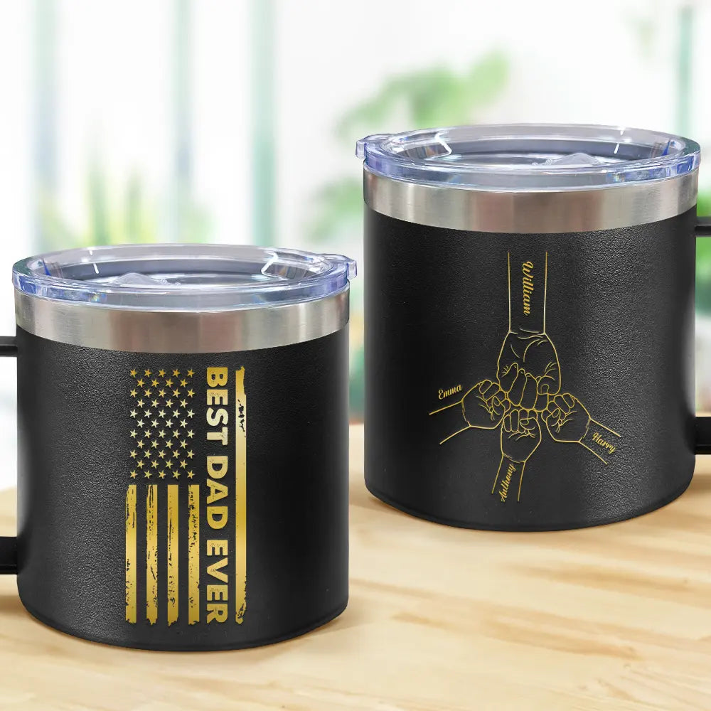 Stars And Striped Best Dad Ever - Personalized 14oz Stainless Steel Tumbler With Handle