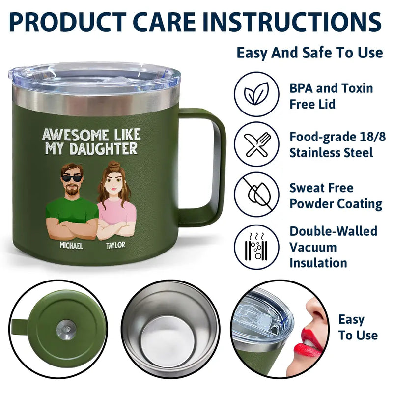 Awesome Like My Daughter - Personalized 14oz Stainless Steel Tumbler With Handle