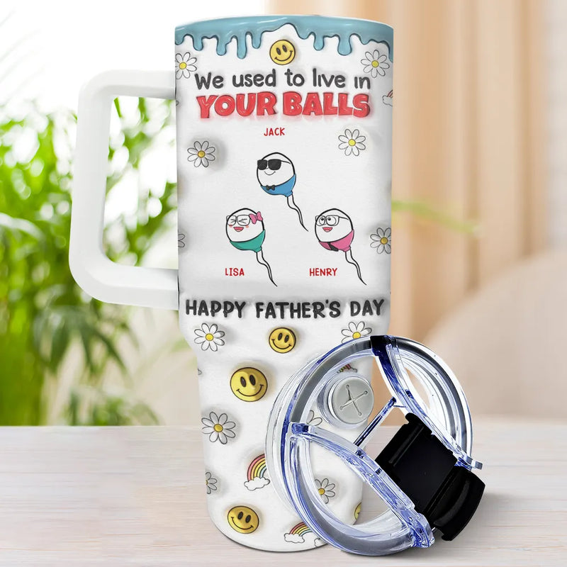 We Used To Live In Your Balls - 3D Inflated Effect Printed Tumbler, Personalized 40oz Tumbler With Straw