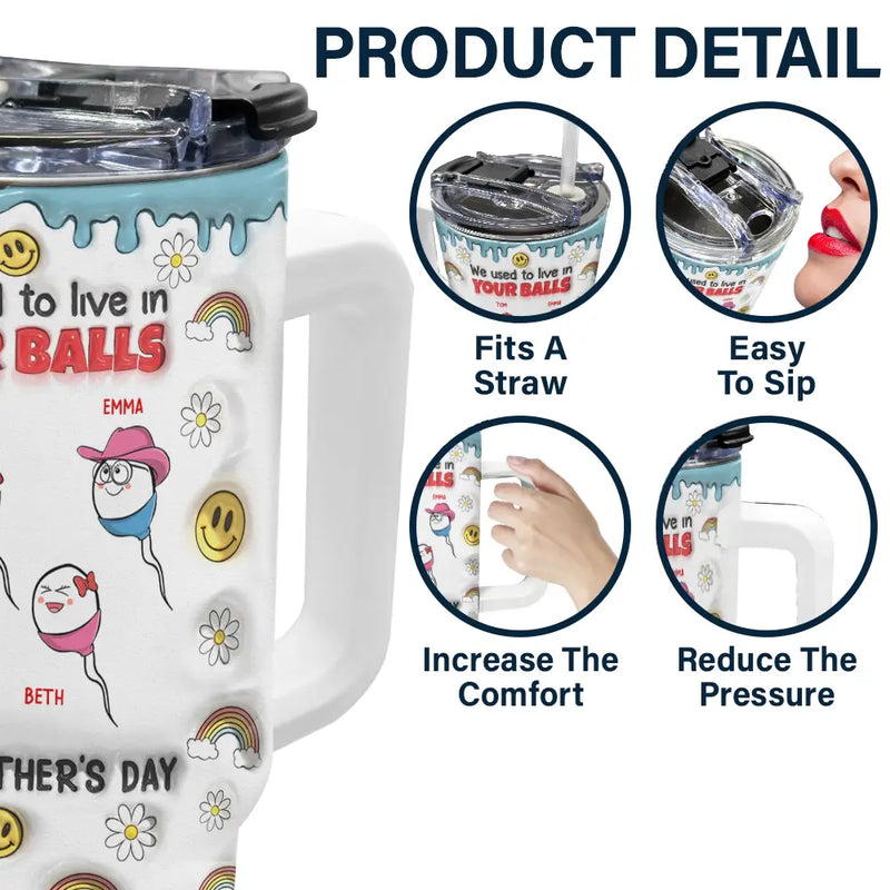 We Used To Live In Your Balls - 3D Inflated Effect Printed Tumbler, Personalized 40oz Tumbler With Straw