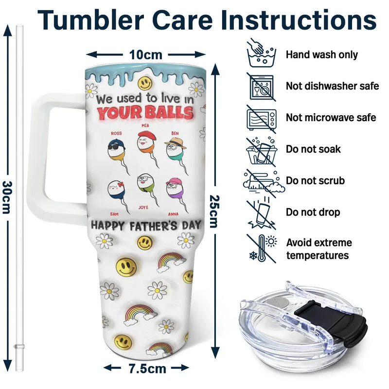 We Used To Live In Your Balls - 3D Inflated Effect Printed Tumbler, Personalized 40oz Tumbler With Straw