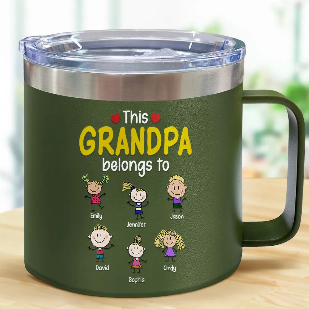 This Grandpa Belongs To - Personalized 14oz Stainless Steel Tumbler With Handle