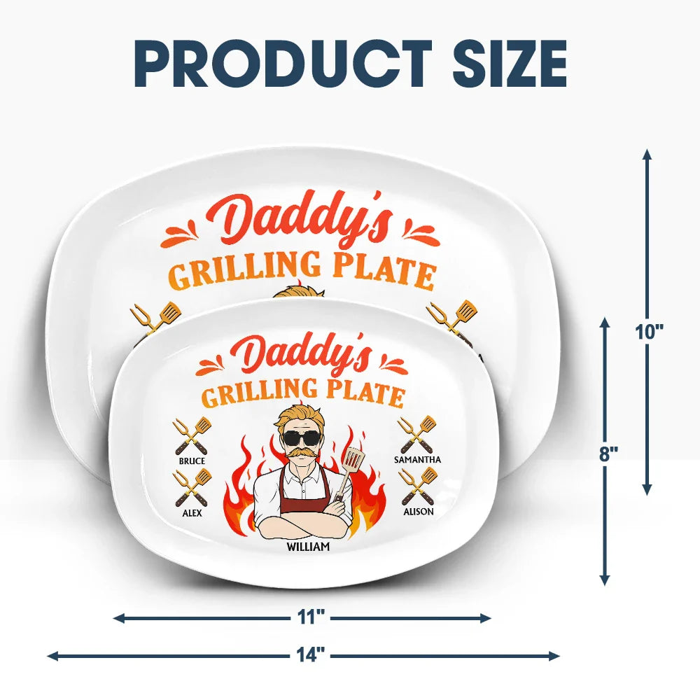 Daddy Grilling Plate Fire Cartoon - Personalized Plate