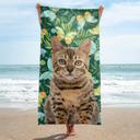Custom Photo Tropical Leaves Pet Face - Personalized Beach Towel