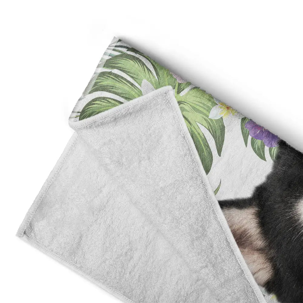 Custom Photo Tropical Leaves Pet Face - Personalized Beach Towel