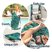 Custom Photo Tropical Leaves Pet Face - Personalized Beach Towel