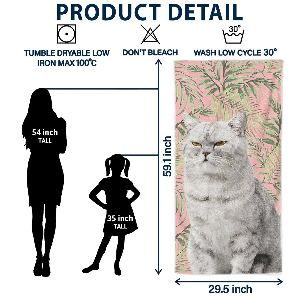Custom Photo Tropical Leaves Pet Face - Personalized Beach Towel
