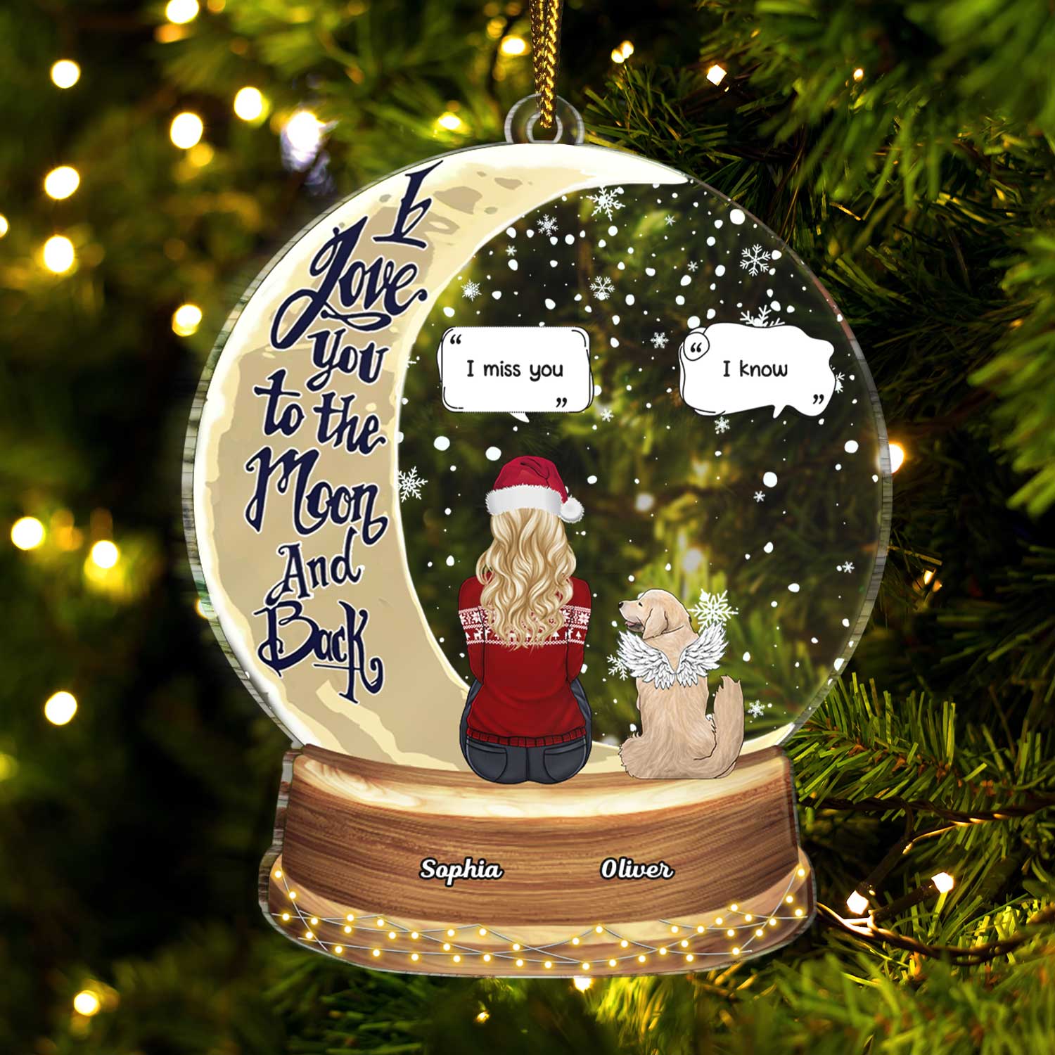 Snow Globe Love You To The Moon & Back - Christmas Keepsake, Sympathy Gift, Pet Memorial Gift - Personalized Custom Shaped Acrylic Ornament