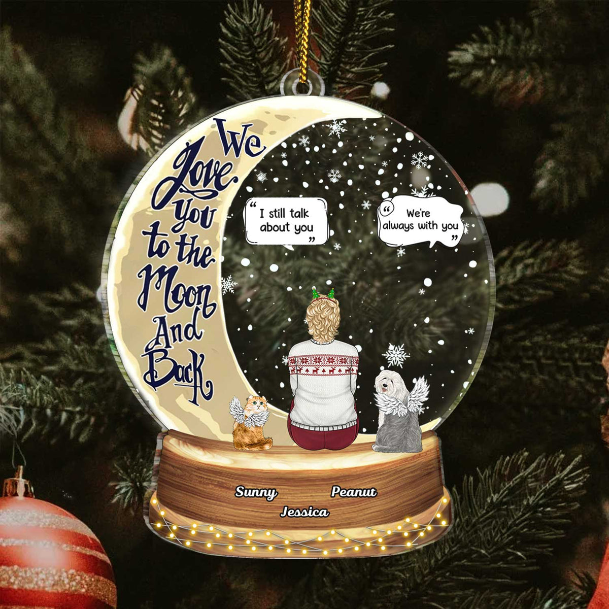 Snow Globe Love You To The Moon & Back - Christmas Keepsake, Sympathy Gift, Pet Memorial Gift - Personalized Custom Shaped Acrylic Ornament