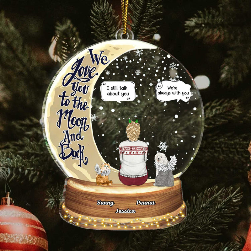 Snow Globe Love You To The Moon & Back - Christmas Keepsake, Sympathy Gift, Pet Memorial Gift - Personalized Custom Shaped Acrylic Ornament