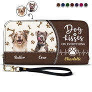 Bisous de chien personnalisés pour tout arranger - Cadeau pour les amoureux des chiens - Portefeuille long en cuir personnalisé