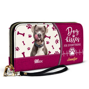 Bisous de chien personnalisés pour tout arranger - Cadeau pour les amoureux des chiens - Portefeuille long en cuir personnalisé