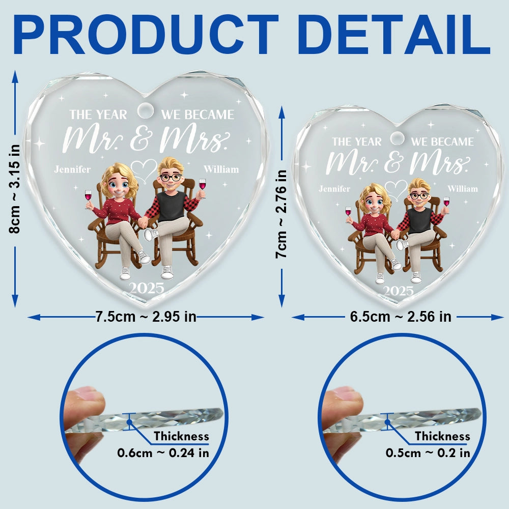 Love, Christmas, Gift For Wife, Gift For Husband, Gift For Couples - The Year We Became Mr & Mrs - Personalized Heart Shaped Glass Ornament