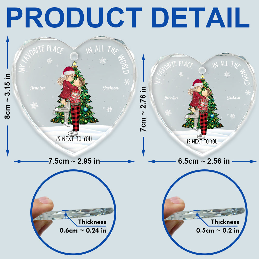 Couple de Noël : Mon endroit préféré au monde - Décoration en verre personnalisée en forme de cœur 