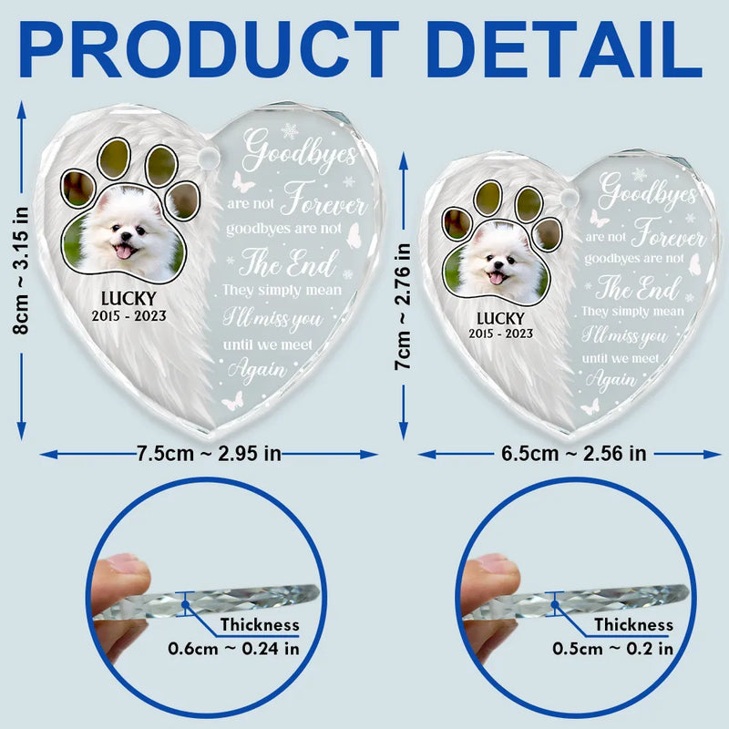 Memorial, Family - Custom Photo Wings Memorial Goodbyes Are Not Forever - Personalized Heart Shaped Glass Ornament