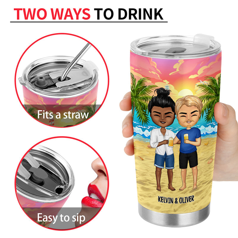 Couple de plage, je t'aime jusqu'à la plage et retour - Cadeau pour couples - Gobelet personnalisé