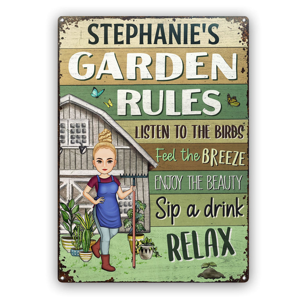 Garden Rules Listen To The Birds Feel - Birthday, Loving Gift For Yourself, Women, Men, Plant Lovers - Personalized Custom Classic Metal Signs