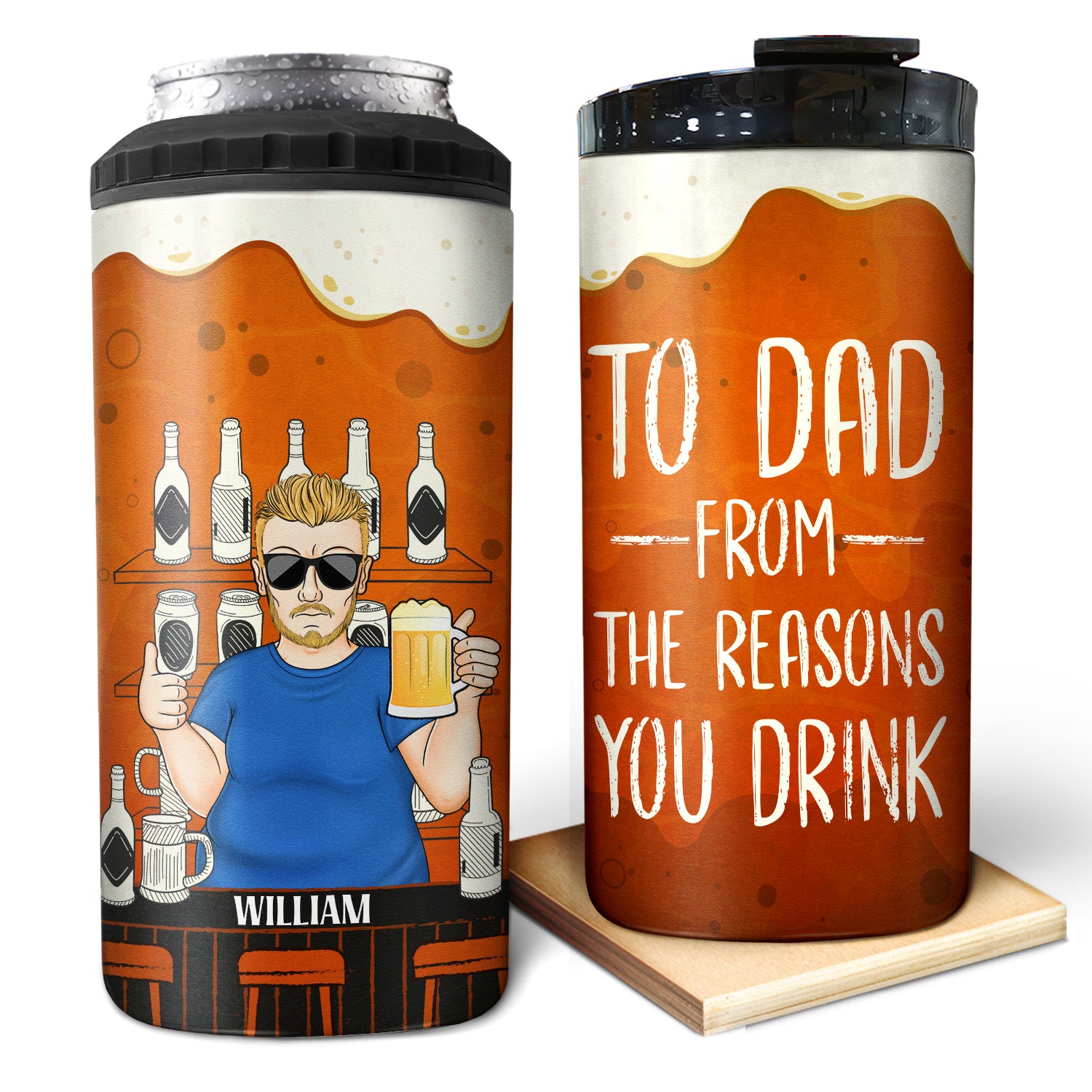 To Dad From The Reasons You Drink - Birthday Gift For Father, Grandpa, Family - Personalized Custom 4 In 1 Can Cooler Tumbler