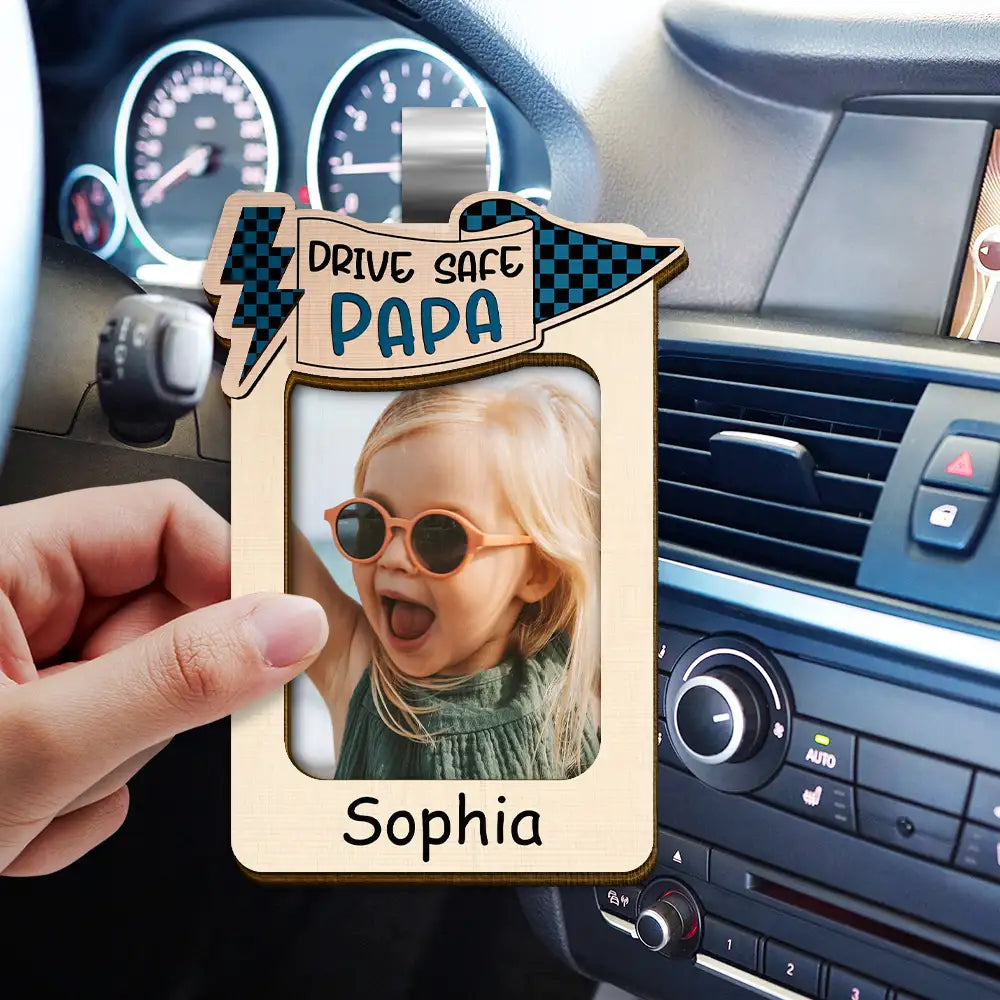 Gift For Father,Gift For Grandpa - Custom Photo Drive Safe Daddy Papa Love From Kid And Pet - Personalized Custom Shaped Car Visor Clip