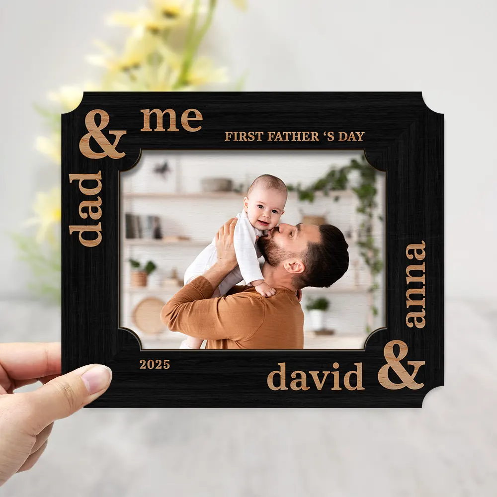 Gift For Father,New Dad,New baby - Custom Photo First Father's Day Ever Dad And Baby - Personalized 2-Layered Wooden Plaque With Stand