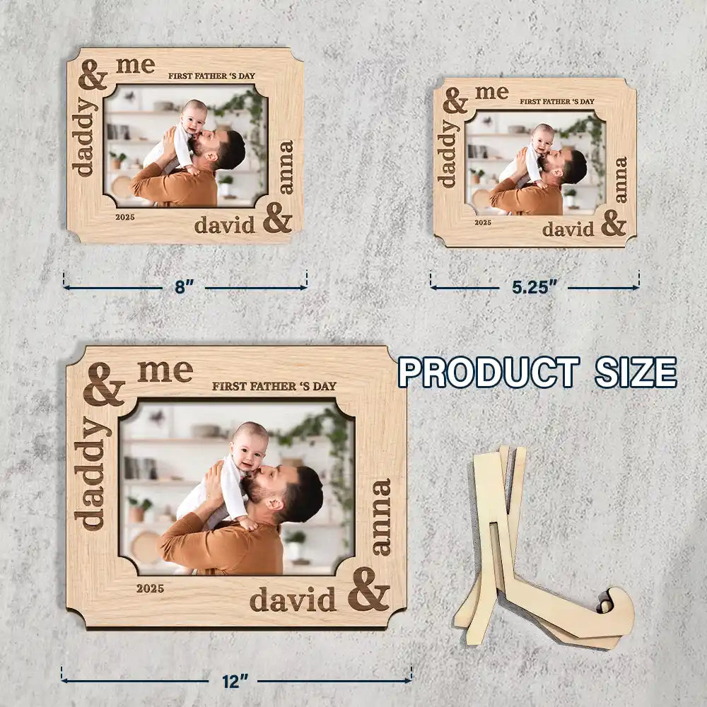 Gift For Father,New Dad,New baby - Custom Photo First Father's Day Ever Dad And Baby - Personalized 2-Layered Wooden Plaque With Stand