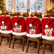 Christmas,Family,Happy,Icon - Christmas Table Decor Gift For Family - Personalized Faux Chenille Effect Santa Snowman Reindeer Chair Cover