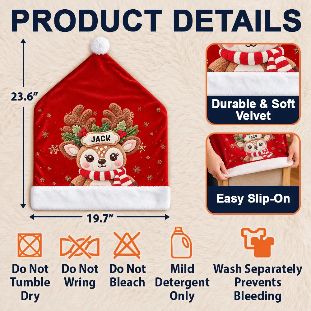 Christmas,Family,Happy,Icon - Christmas Table Decor Gift For Family - Personalized Faux Chenille Effect Santa Snowman Reindeer Chair Cover