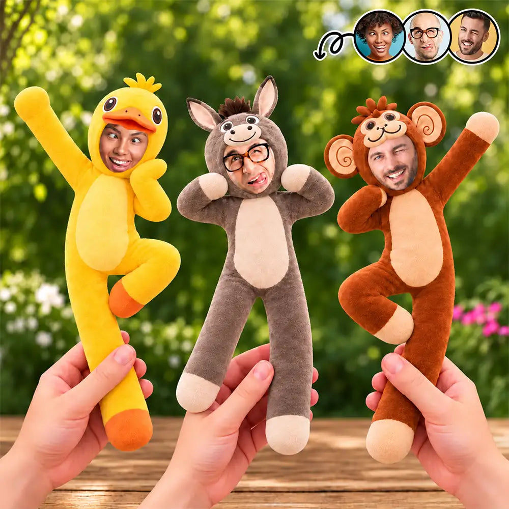 Custom Photo,Cut-Face Photo,Gift For Colleagues,Humorous - Funny Friendship Gift For Coworker, Work Bestie, Best Friend - Personalized Custom Photo Face Monkey Chicken Raccoon Duck Donkey Poseable Plush Doll
