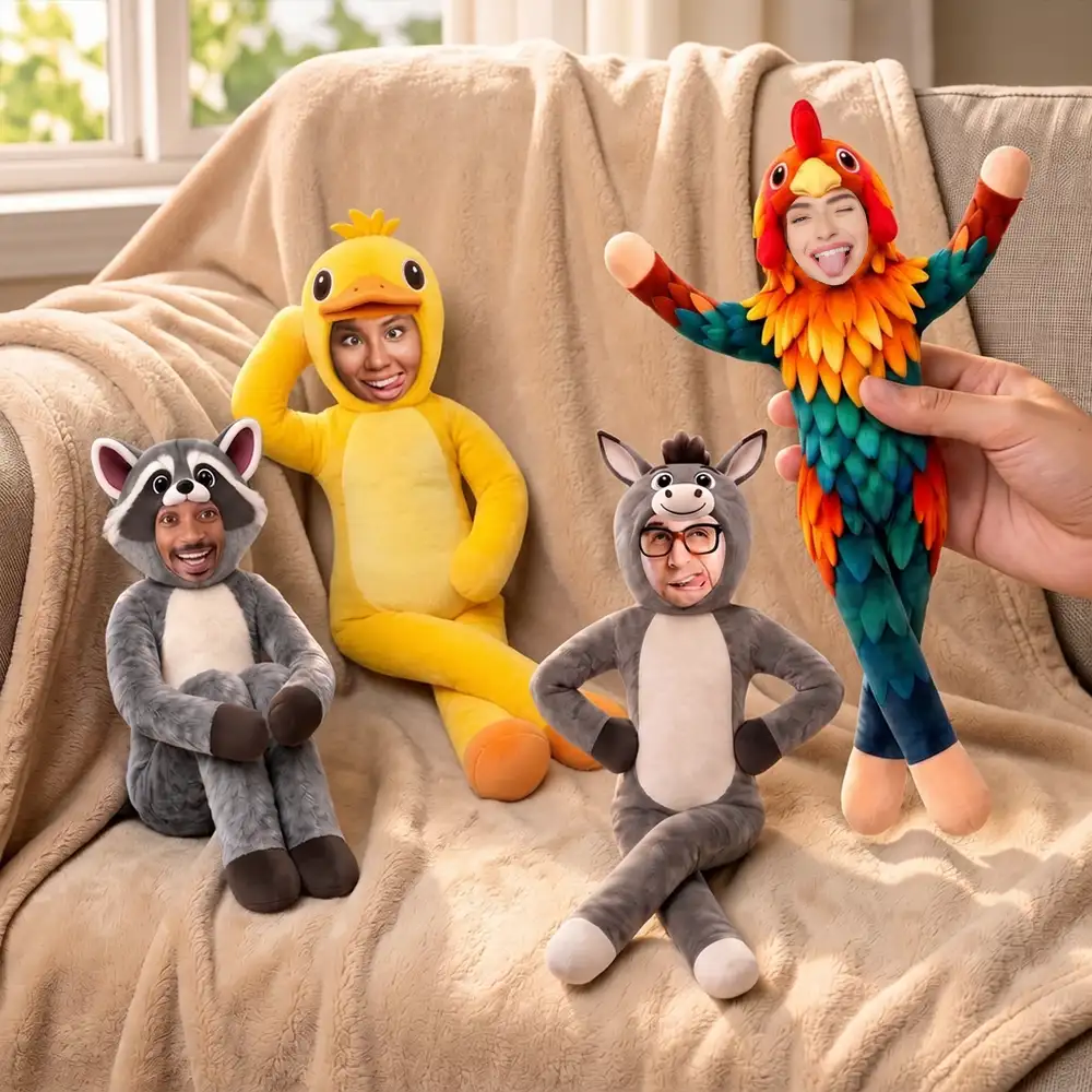 Custom Photo,Cut-Face Photo,Gift For Colleagues,Humorous - Funny Friendship Gift For Coworker, Work Bestie, Best Friend - Personalized Custom Photo Face Monkey Chicken Raccoon Duck Donkey Poseable Plush Doll