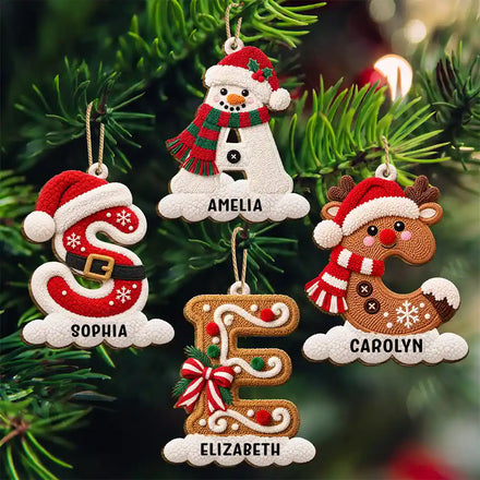 Christmas Gift For Family - Personalized Monogram Initial Wooden Ornament