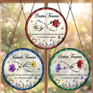 Afro Besties,Christmas,Gift For Bestie,Sentimental,Vector - Gift For Best Friend - Personalized Infinity Birth Month Flower Stained Glass Window Hanging Suncatcher