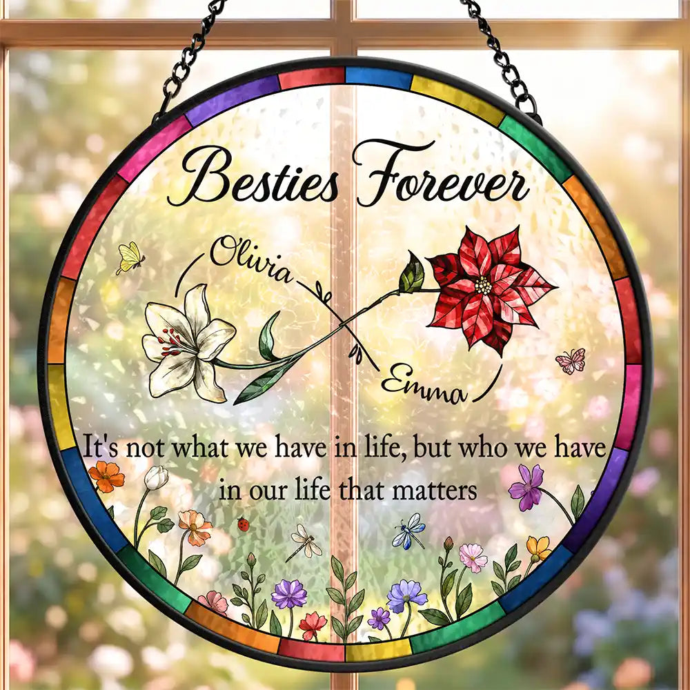 Afro Besties,Christmas,Gift For Bestie,Sentimental,Vector - Gift For Best Friend - Personalized Infinity Birth Month Flower Stained Glass Window Hanging Suncatcher