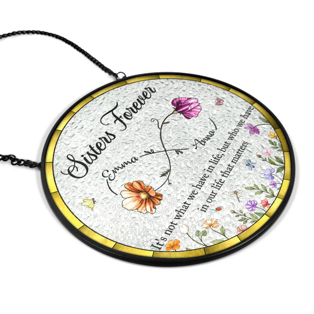 Afro Besties,Christmas,Gift For Bestie,Sentimental,Vector - Gift For Best Friend - Personalized Infinity Birth Month Flower Stained Glass Window Hanging Suncatcher