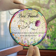 Afro Besties,Christmas,Gift For Bestie,Sentimental,Vector - Gift For Best Friend - Personalized Infinity Birth Month Flower Stained Glass Window Hanging Suncatcher